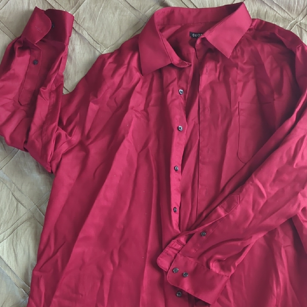 George Men's Casual Red Button Down Shirt